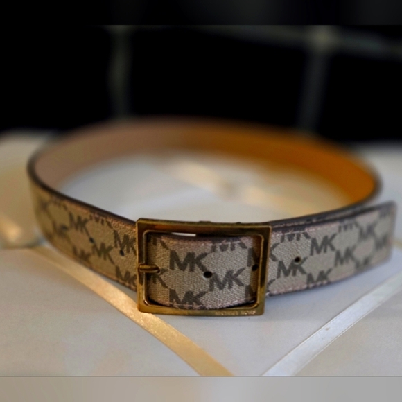 Michael Kors Accessories - Michael Kors Monogram Belt with Gold Buckle Tan Brown